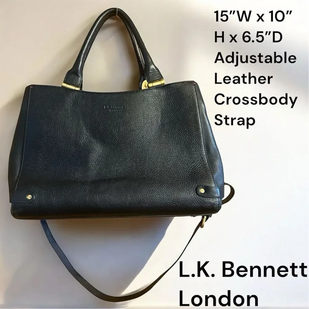 L.K. Bennett London Tt Julia Black Leather Satchel Gold Hardware Crossbody Bag